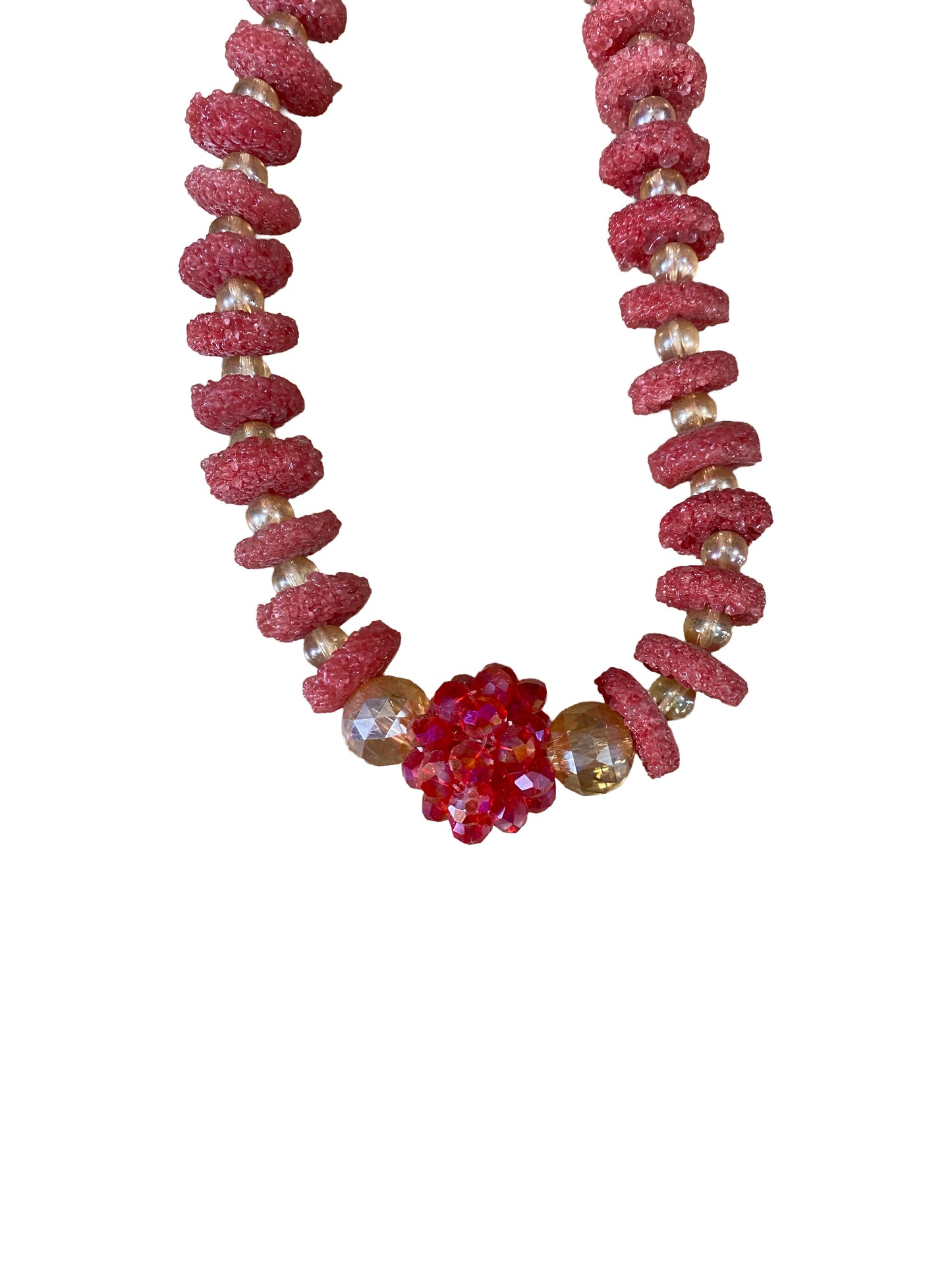 Exklusives Krobo‑Perlen Duo 20 cm Kette mit roten Kristall‑Details + Ohrstecker