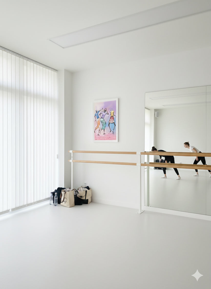 Joyful Steps/ Tanzende Gemeinschaft Handgemalte Acrylkunst aus Ghana (50 × 69 cm)