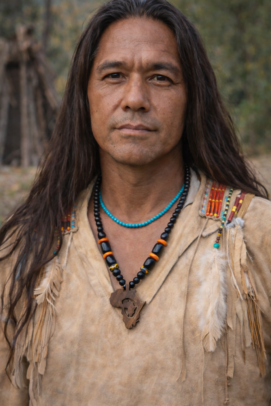 "Africa Outline Pendant" Handmade wooden bead necklace from Ghana