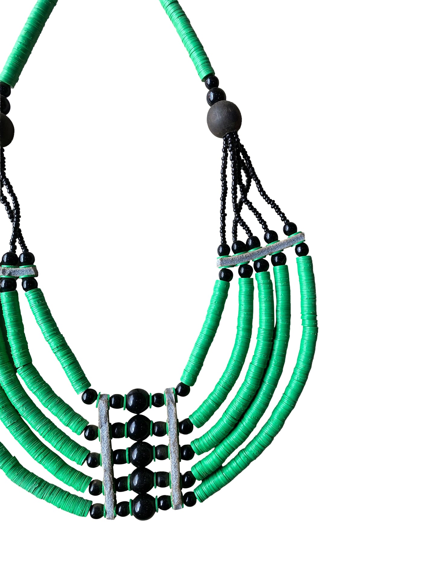 Sustainable jewelry necklace with recycled coffee beads and wood