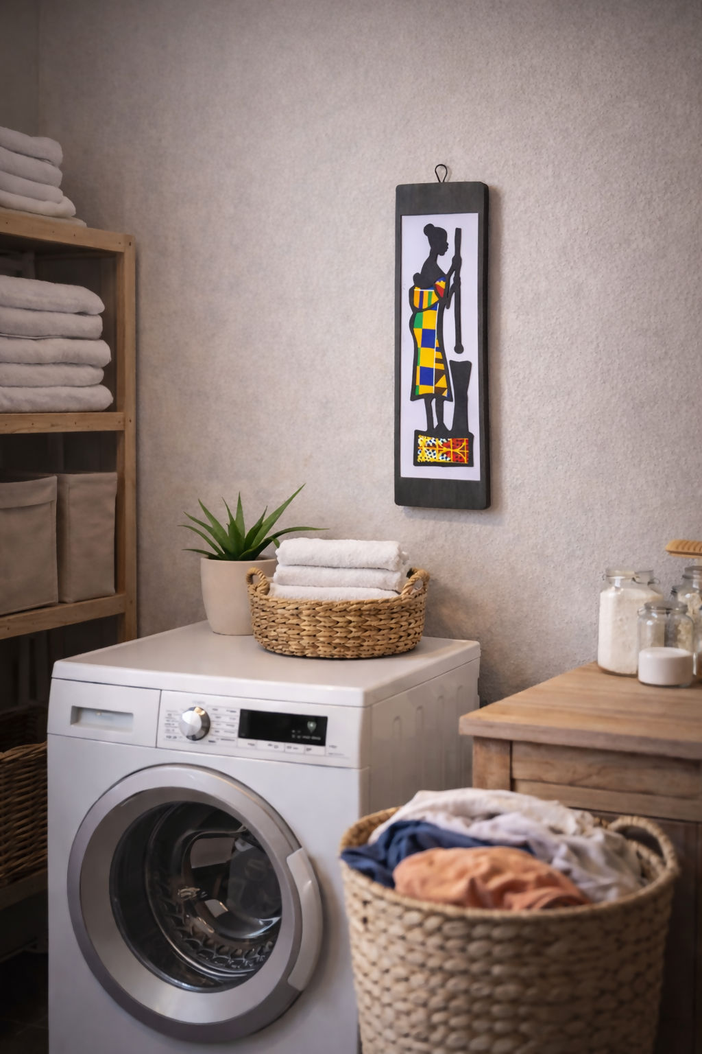 "HERITAGE WOMAN" EBONY KENTE WALL ART Handgefertigte Wanddekoration aus Ebenholz und Kente-Stoff