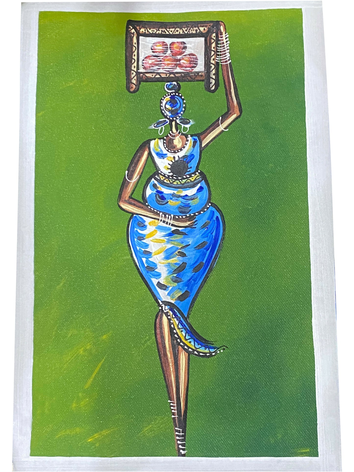 "Carrying Strength/ Starke Trägerin" Handgemalte Acrylkunst aus Ghana (50 × 69 cm)