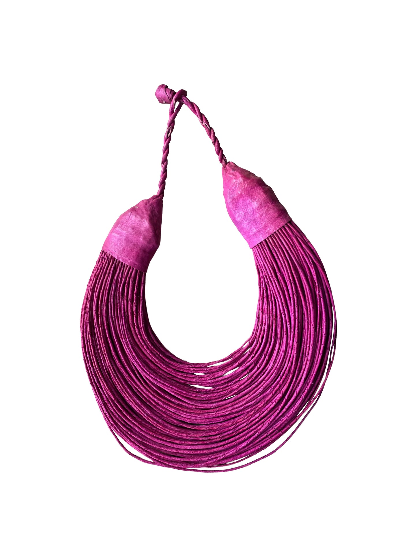 "Roots of the North" 100-strand statement necklace made of goatskin leather