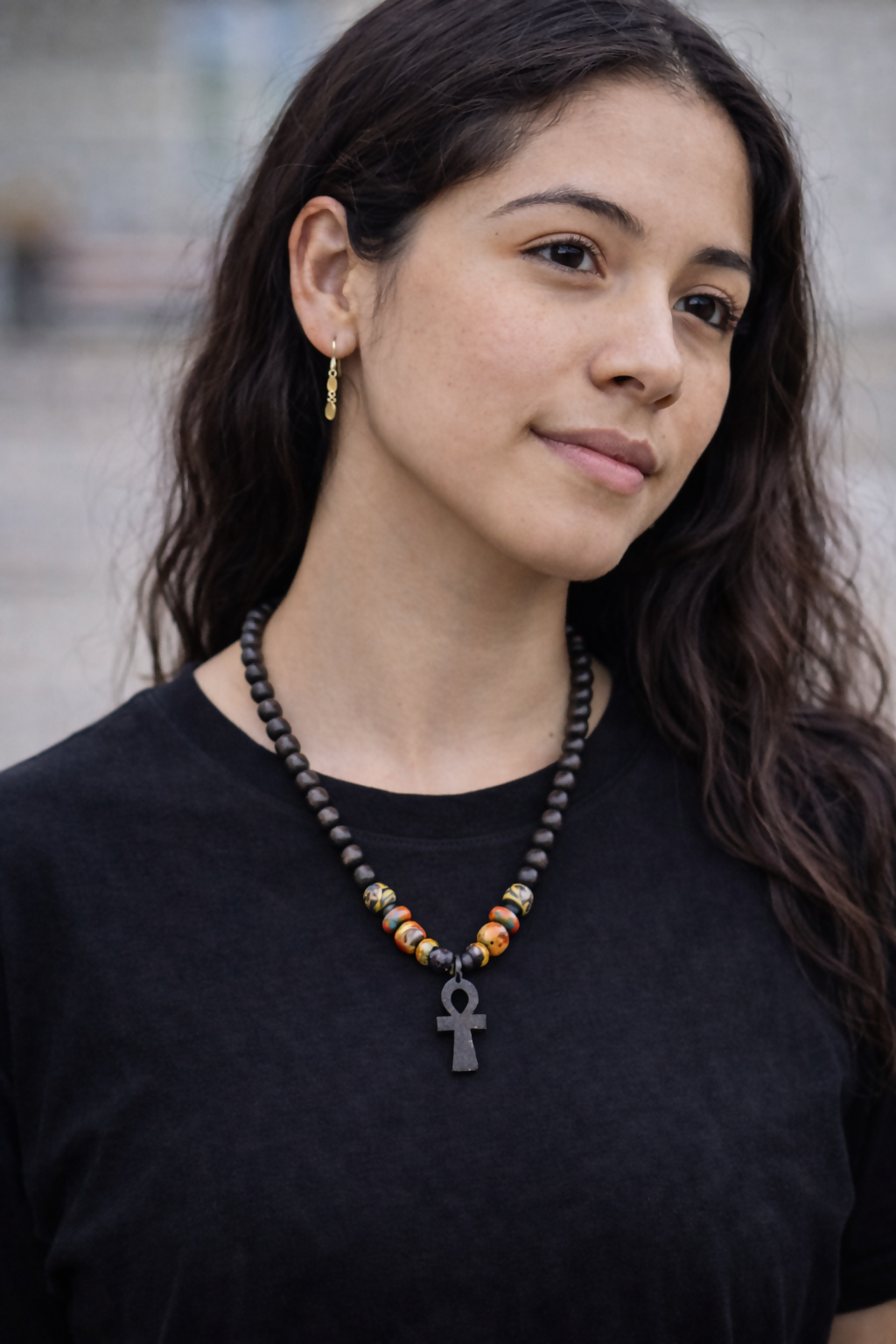 "Ankh Pendant" Handgefertigte Holzperlenkette aus Ghana