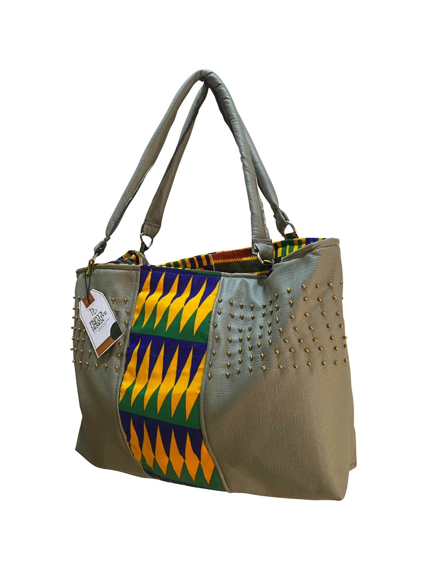 Premium Leder-Kente Bag mit Goldperlen & Zipper – 42×36×15 cm, Princella