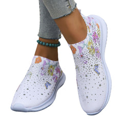 Zapatillas de malla transpirable con grandes pedrería para mujer