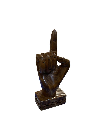 Ebony-Handskulptur „One“ – Ausdrucksstarke Holzfigur auf Sockel (20 × 8 × 5 cm)