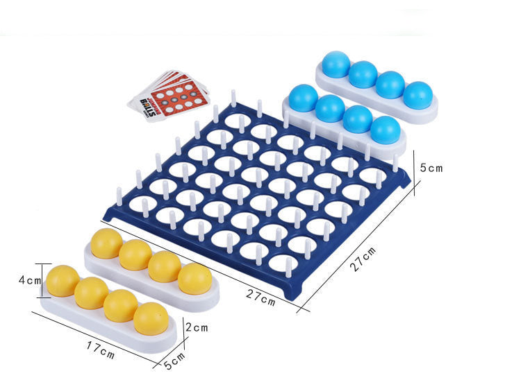 Juego de ocio intelectual con bolas de escritorio que rebotan y se lanzan al campo para crear una fila de 3 ó 4, en horizontal, vertical o diagonal.