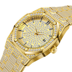 Deslumbra con elegancia estelar: Reloj de mujer engastado con diamantes con calendario, strass y forma de estrella