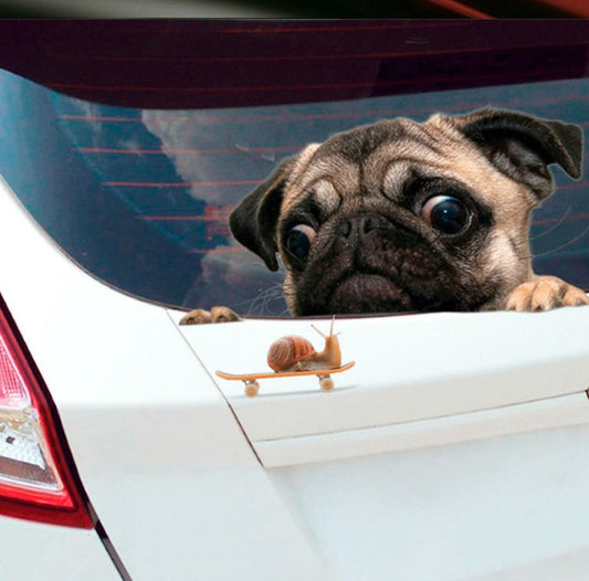 Vinilo decorativo para ventana de coche caracol con aspecto de pug 3D