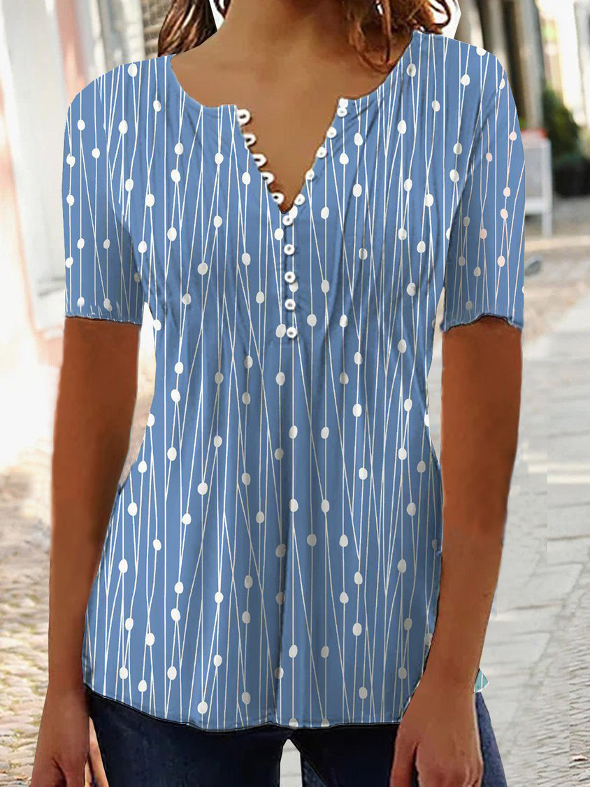 Camisa de manga corta con lunares y cuello en V de verano para mujer