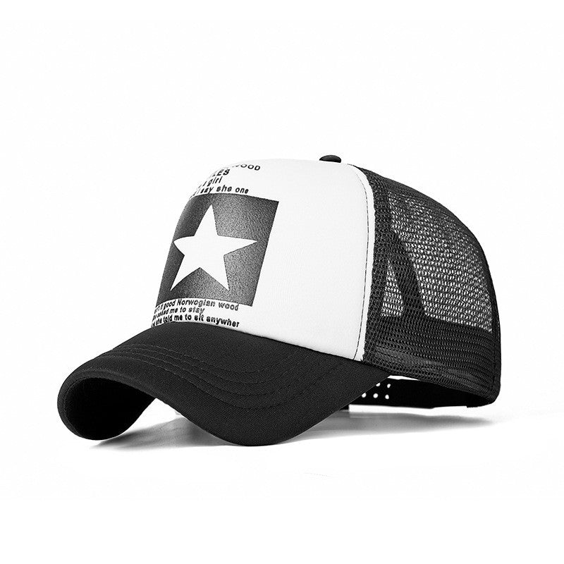 Gorra De Malla Con Estampado De Estrella De Cinco Puntas, Para Hombre, Gorra De Malla Con Visera Para El Sol