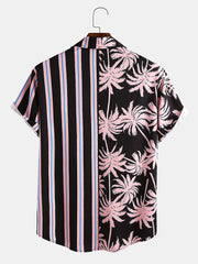 Ropa de Hombre, novedad de verano, camisa informal de vacaciones con costuras a rayas y estampado de coco Para Hombre, Camisas de manga corta Para Hombre