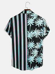 Ropa de Hombre, novedad de verano, camisa informal de vacaciones con costuras a rayas y estampado de coco Para Hombre, Camisas de manga corta Para Hombre