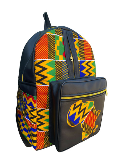 Africa Patch Rucksack Handarbeit aus Ghana aus Leder & Cotton 50×33×25cm