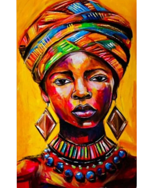 "Silent Ember/ Afrikanisches Porträt einer jungen Frau" Handgemalte Acrylkunst aus Ghana (50×69 cm)