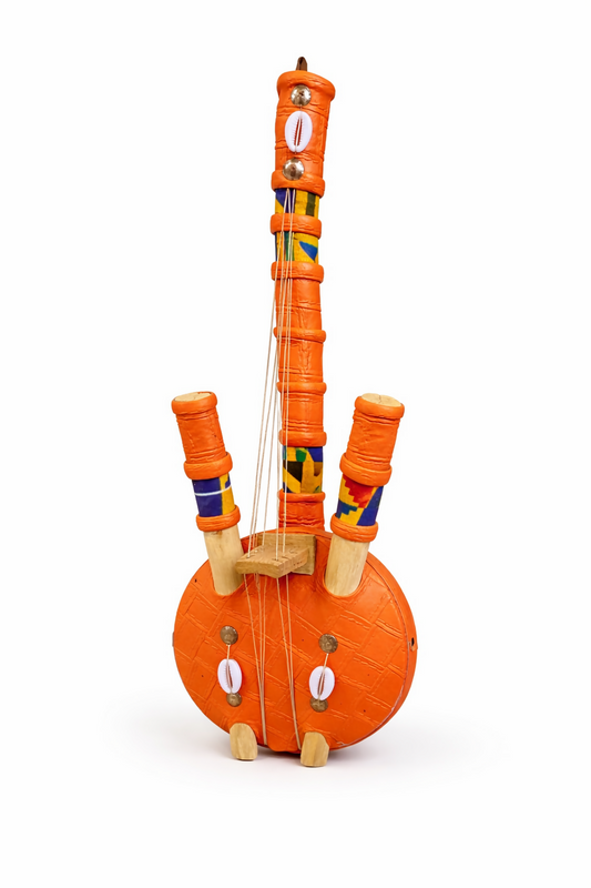 "Orange Resonance" Handgefertigtes westafrikanisches Saiteninstrument aus Ghana