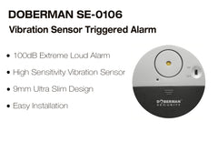 DOBERMAN SECURITY SE-0106 100dB Sensor de vibración inalámbrico electrónico alarma de ventana de puerta de seguridad para el hogar