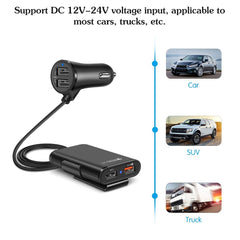 Compatible con el cargador de coche del asiento trasero QC3.0 2.4A3.1A 4 USB con cable un clip