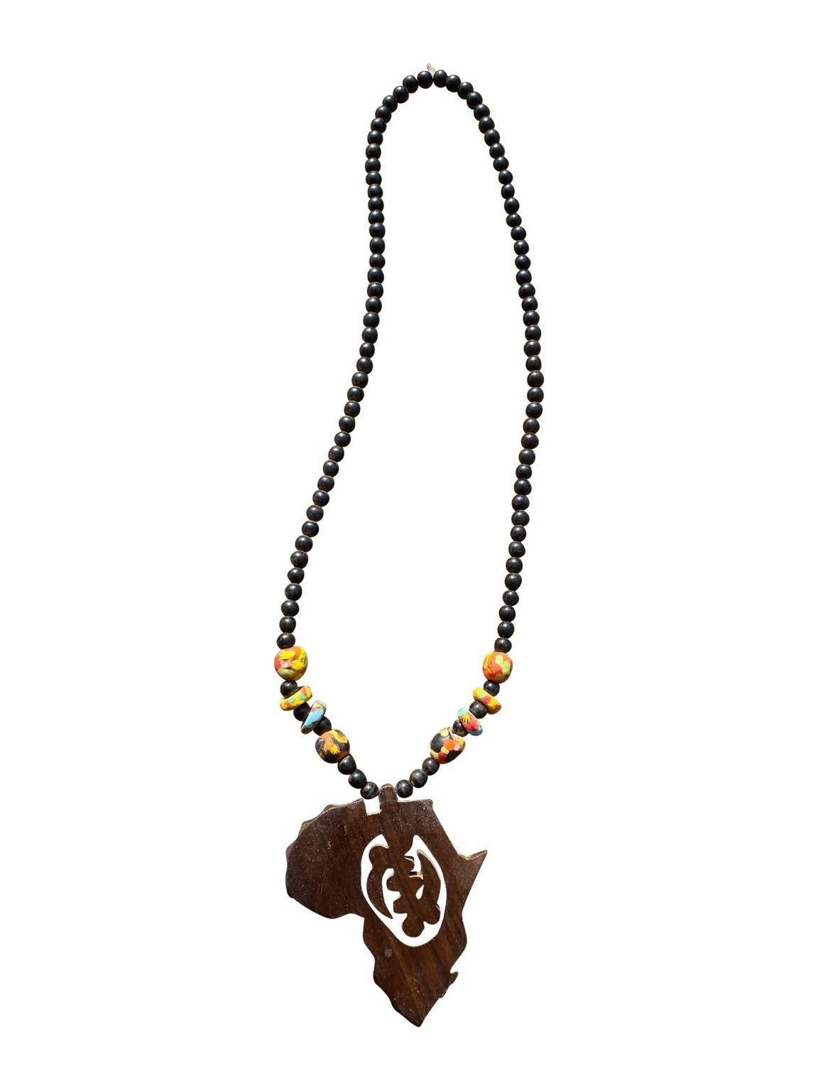 "Gye Nyame Africa Pendant" Handmade wooden bead necklace from Ghana