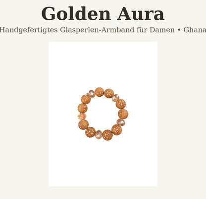Handgefertigtes Glasperlen-Armband für Damen aus Ghana Gold/Orange Musterperlen mit Kristall-Details