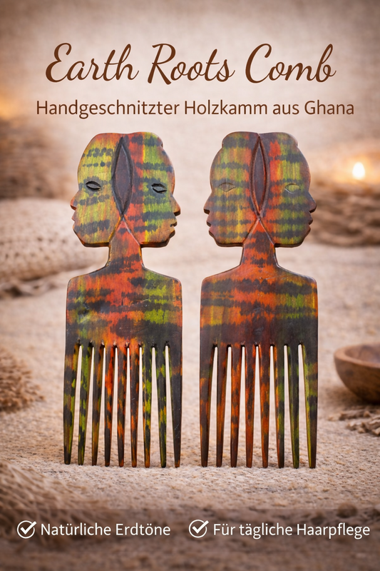"Earth Roots Comb" Handgeschnitzter Holzkamm aus Ghana