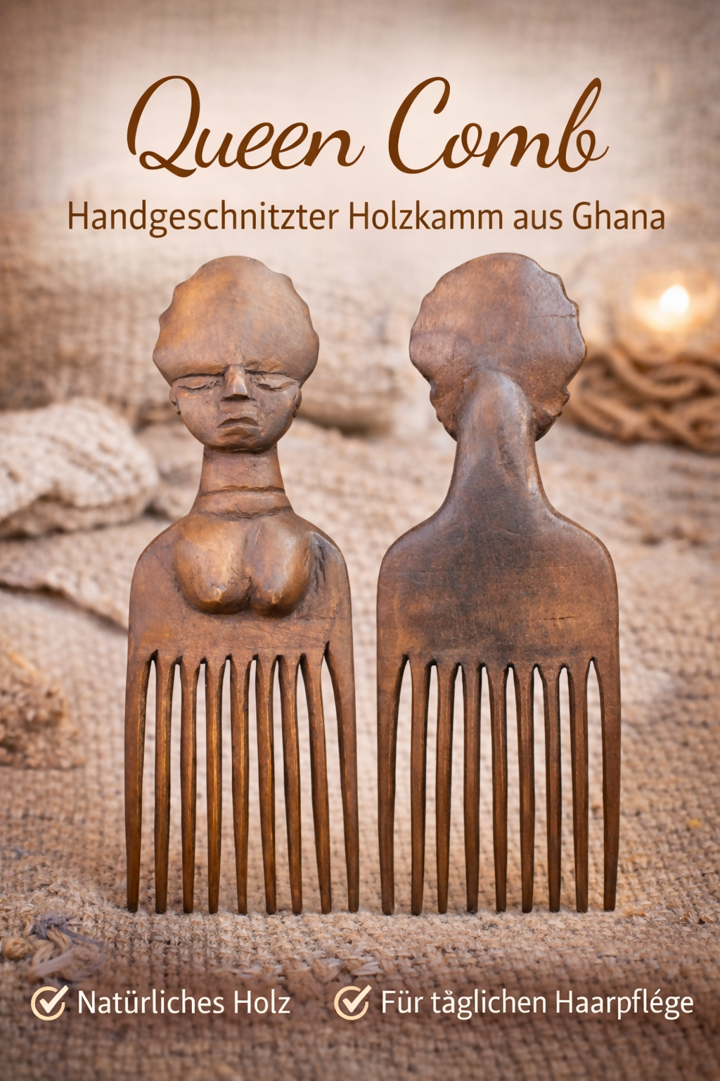 „Queen Comb“ Handgeschnitzter Holzkamm aus Ghana