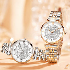 Estrellas en tu muñeca: Reloj de cuarzo resistente al agua con diamantes Starry para mujer