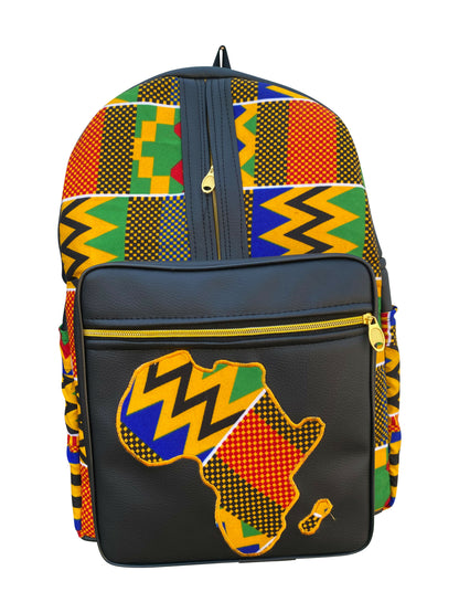 Africa Patch Rucksack Handarbeit aus Ghana aus Leder & Cotton 50×33×25cm