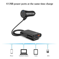 Compatible con el cargador de coche del asiento trasero QC3.0 2.4A3.1A 4 USB con cable un clip