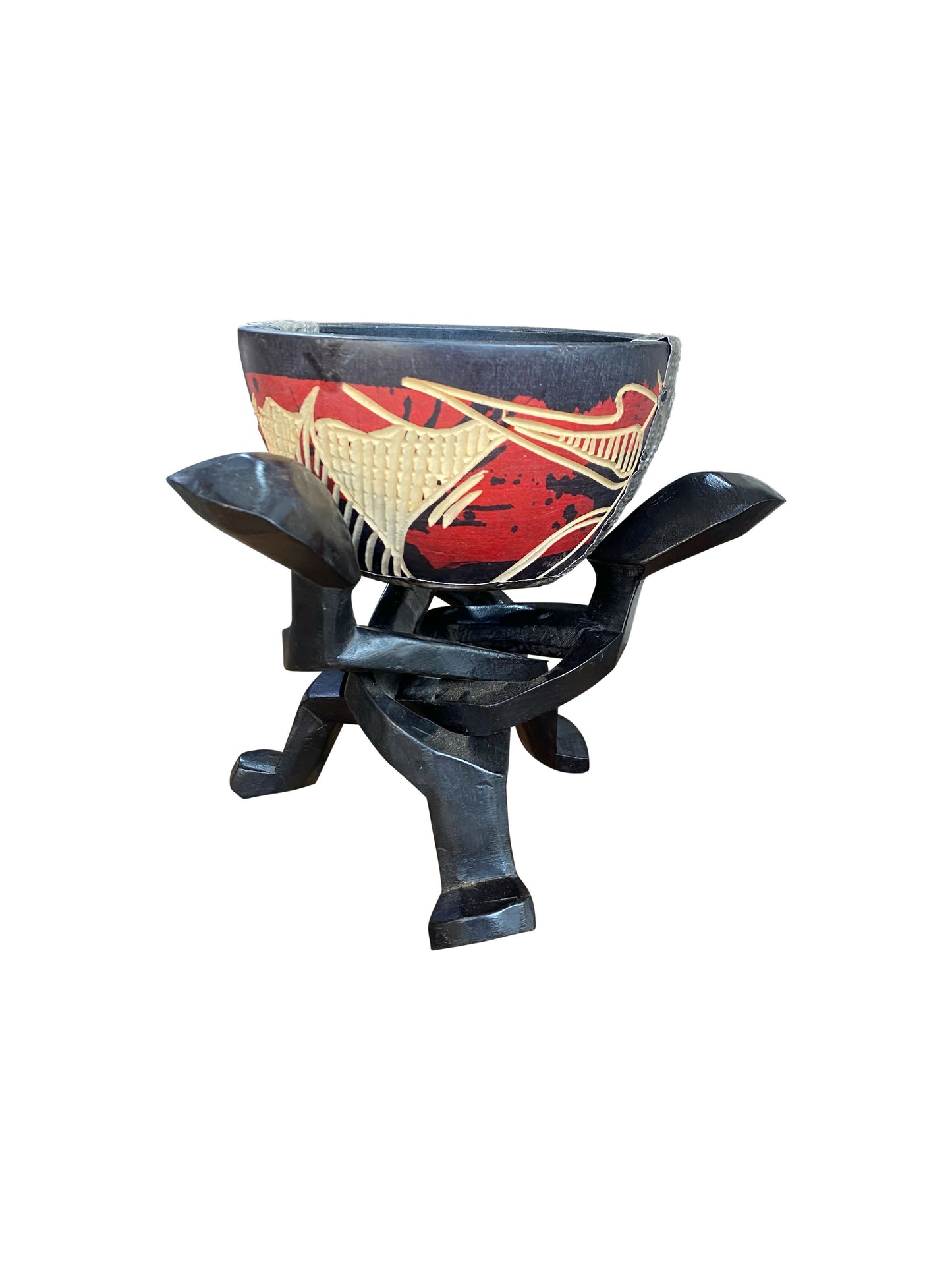 Tradition & Form – Handgeschnitzter Behälter mit Ständer aus Ossese-Holz | Kunst & Funktion in einem (20 × 22 × 11 cm)