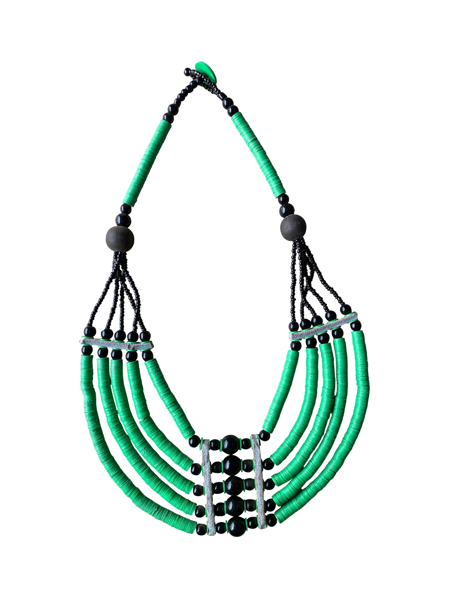 Sustainable jewelry necklace with recycled coffee beads and wood