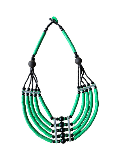 Sustainable jewelry necklace with recycled coffee beads and wood