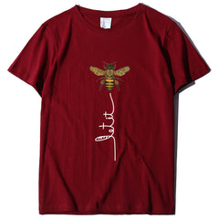 Camiseta holgada con estampado de abeja y letras para mujer