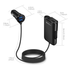 Compatible con el cargador de coche del asiento trasero QC3.0 2.4A3.1A 4 USB con cable un clip