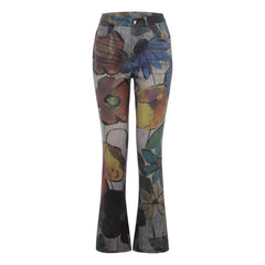 Pantalones casual para mujer en tallas grandes, pantalones slim fit con estampado floral