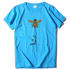 Camiseta holgada con estampado de abeja y letras para mujer