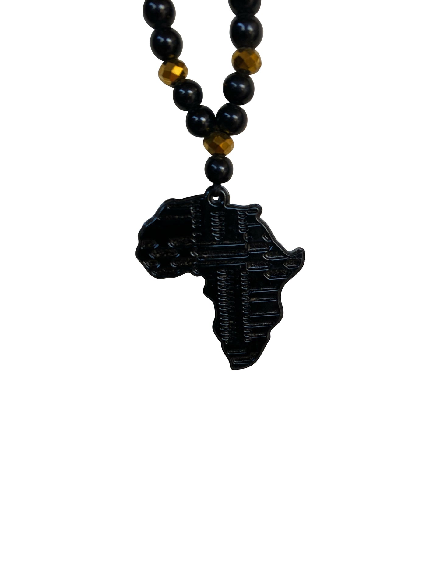 Schwarze Perlenkette mit glänzendem Afrika-Anhänger – Statement-Schmuck (ca. 50 cm)
