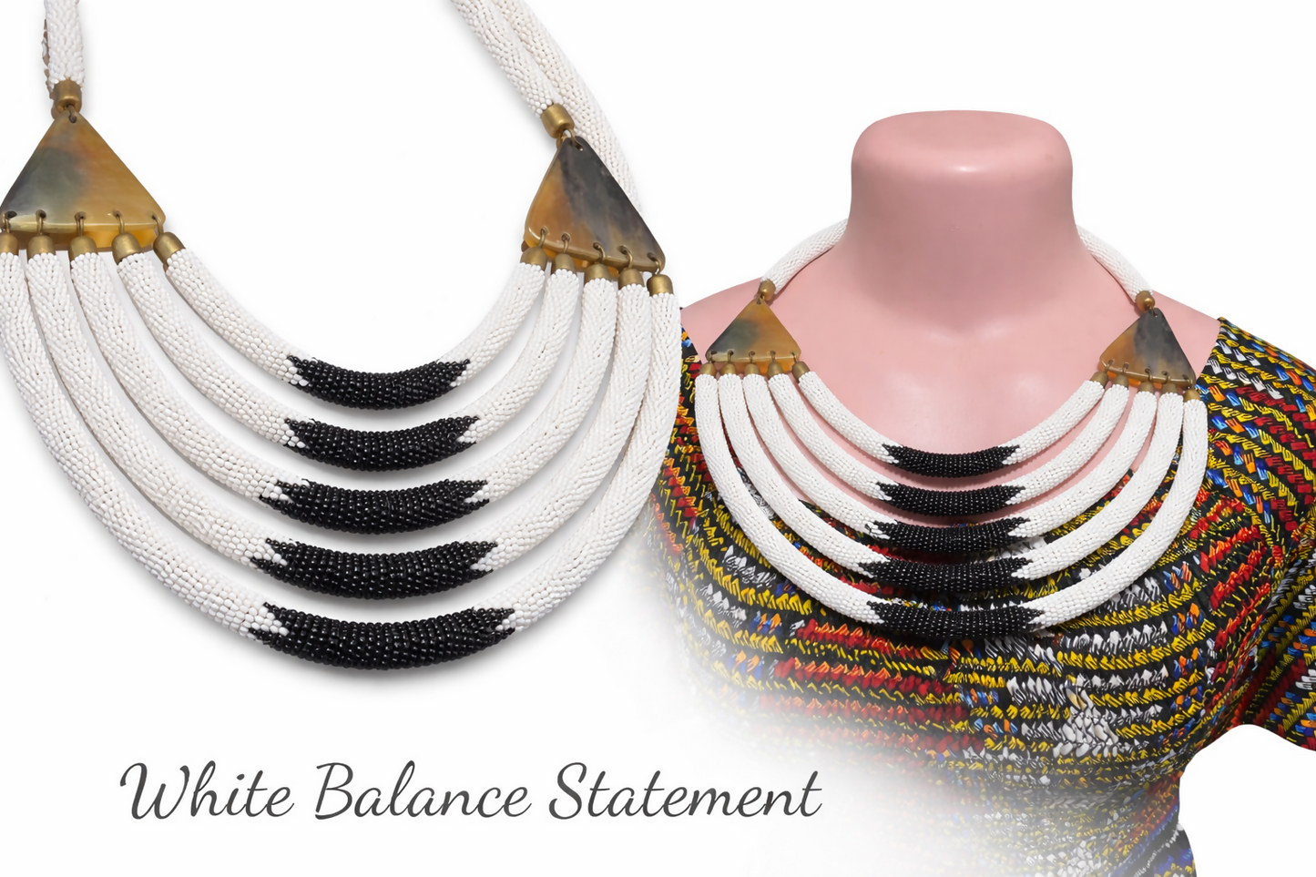 „White Balance Statement“ Handgefertigte Glasperlenkette aus Ghana