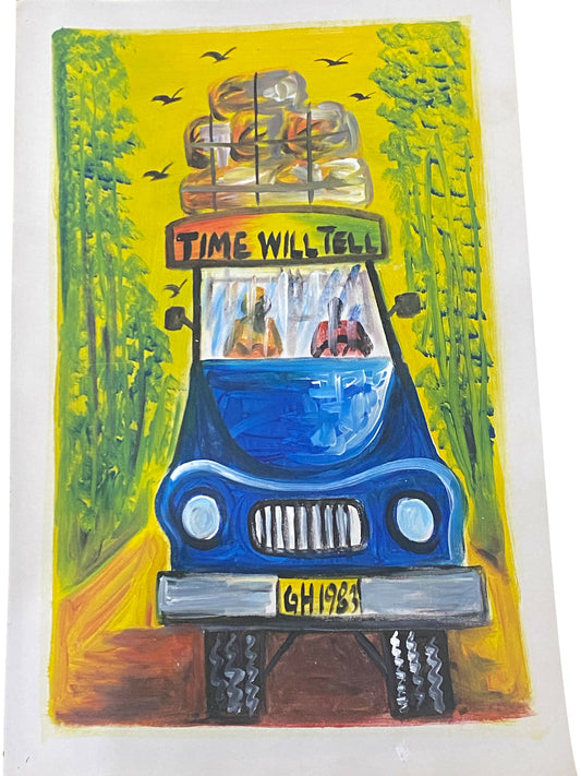 Time Will Tell Unterwegs mit Hoffnung Handgemalte Acrylkunst aus Ghana (50 × 69 cm)