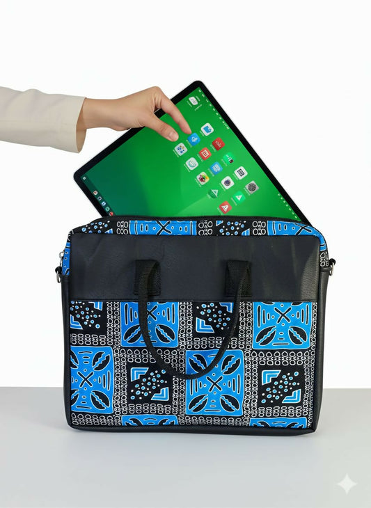 Blue Pattern Work Bag / Handgefertigte Laptoptasche aus Ghana