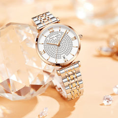 Estrellas en tu muñeca: Reloj de cuarzo resistente al agua con diamantes Starry para mujer
