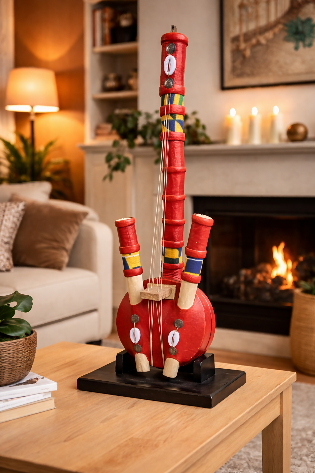 „Scarlet Spirit“ Handgefertigtes westafrikanisches Saiteninstrument aus Ghana