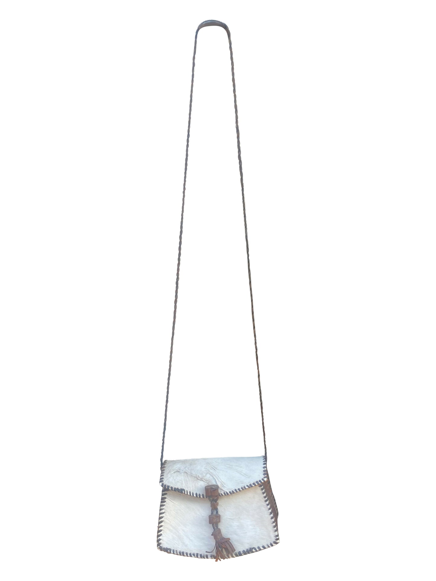 Crossbody Bag aus Ziegenhaar & Leder – Ivory Brown (75 cm Band, 15×20×8 cm)