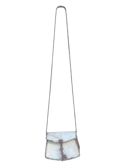 Crossbody Bag aus Ziegenhaar & Leder – Ivory Brown (75 cm Band, 15×20×8 cm)