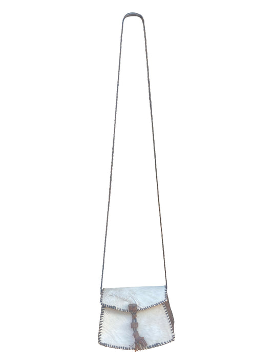 Crossbody Bag aus Ziegenhaar & Leder – Ivory Brown (75 cm Band, 15×20×8 cm)