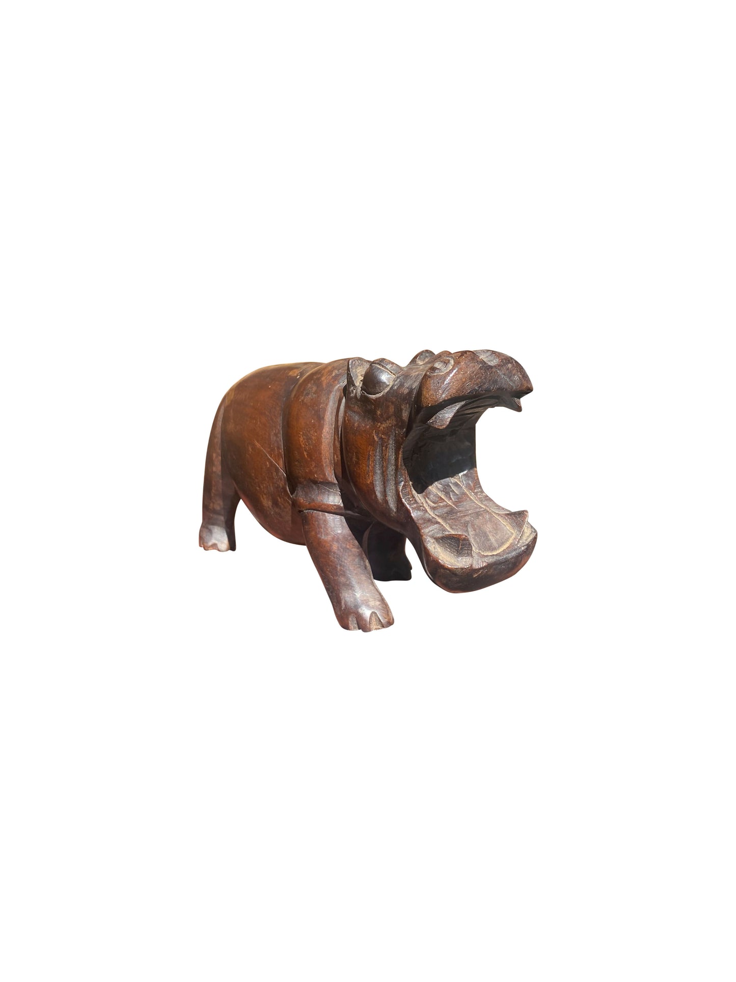 Hippopotamus-Skulptur – Ausdrucksstarke Handarbeit aus massivem Tropenholz, (20×10×7 cm)
