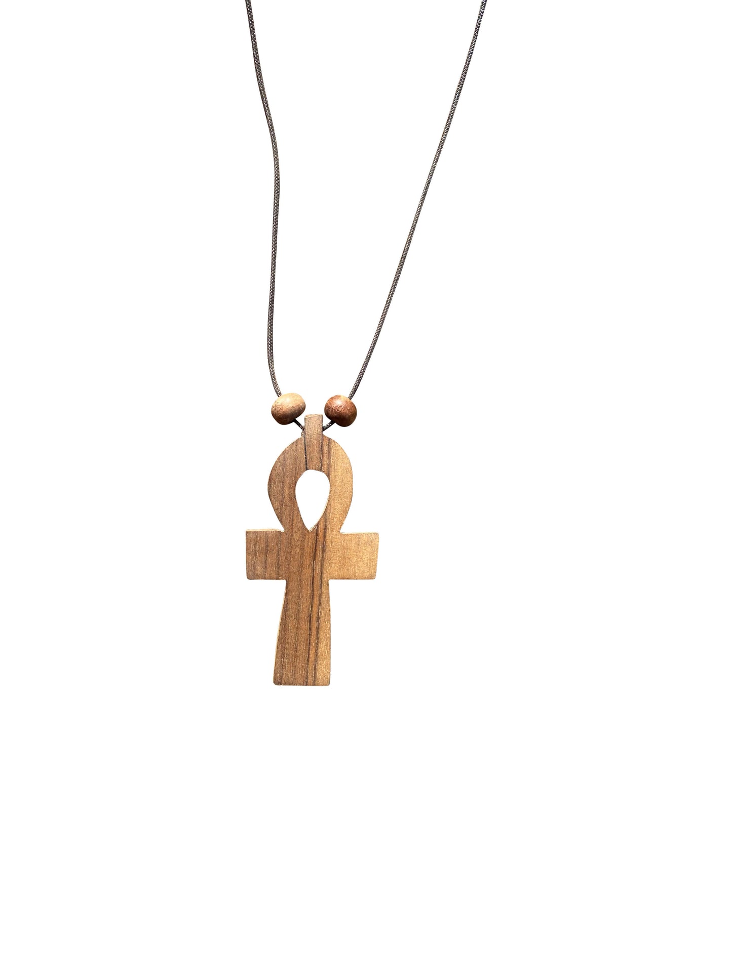 "Sacred Ankh Pendant" Handmade wooden bead necklace from Ghana