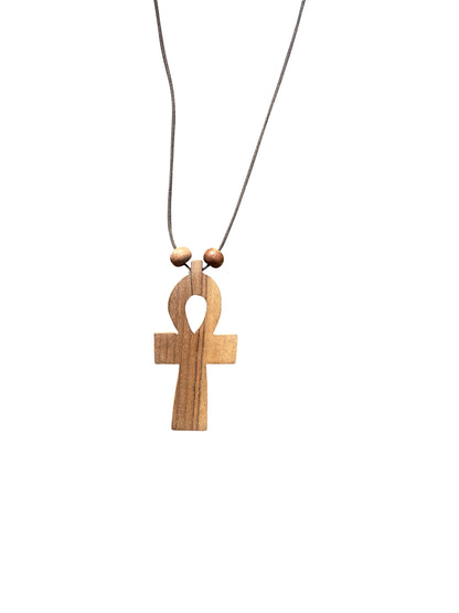 "Sacred Ankh Pendant" Handmade wooden bead necklace from Ghana
