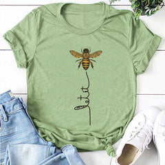 Camiseta holgada con estampado de abeja y letras para mujer